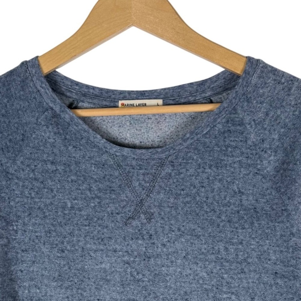 Marine Layer Raglan V-Stitch Pullover Sweatshirt Womens Size L‎ Heathered Blue